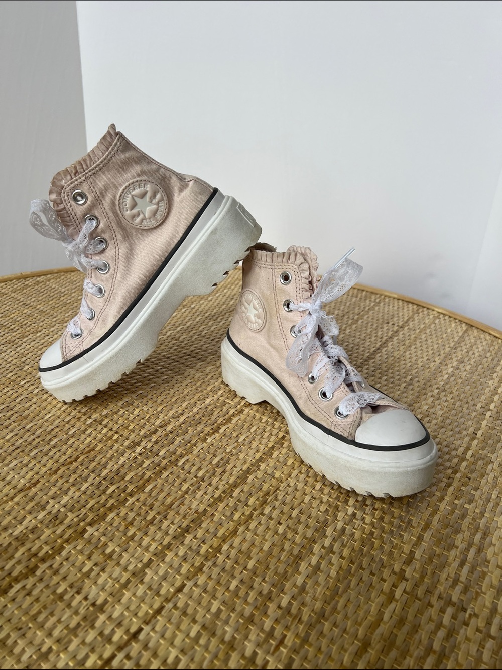 Converse Chuck Taylor Hi Tops Upcycled Lace Laces Ballet Pink Coquette Youth 2